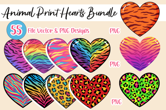 Animal Print Heart Bundle Vector & PNG: Bold Design Assets
