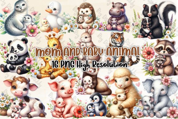 Charming Mom and Baby Animal Sublimation Clipart for Creators