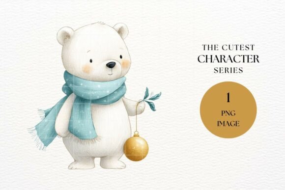 Charming Watercolor Polar Bear Christmas Animal Illustration