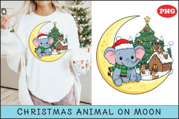 Christmas Animal on Moon Sublimation: Festive Design