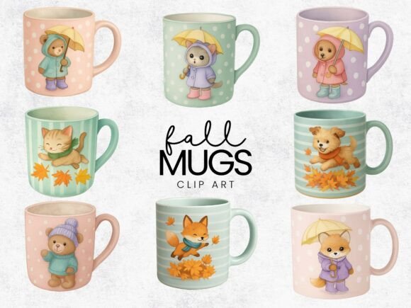 Cute Animal Fall Mug Sublimation Clipart for Seasonal Projects