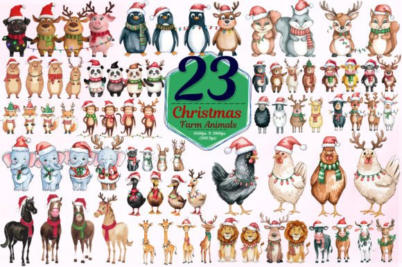 Cute Christmas Farm Animal Sublimation Bundle: Festive Design Assets