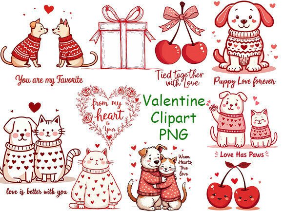 Cute Valentine Animal Clipart PNG Collection for Designers