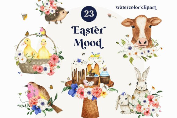 Easter Spring Animal Watercolor Clipart for Creative Projects