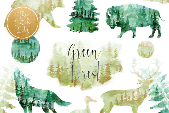 Enchanting Green Winter Forest Animal Clipart Set