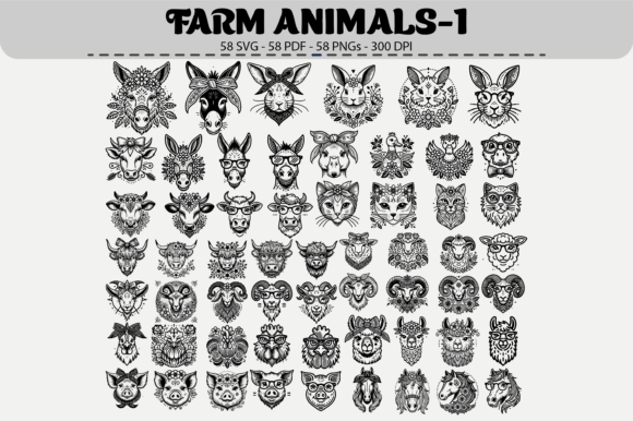 Farm Animal Faces: 58 Designs for Authentic Rustic Charm