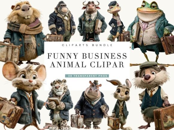 Funny Business Animal Clipart Bundle: A Playful Design Asset