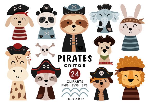 Pirate Animal Clipart: Playful Pirate SVG & PNG Set
