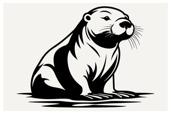 River Animal Otter Silhouette, Vector for Modern Design