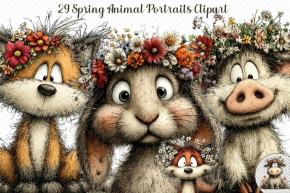 Spring Animal Portraits Clipart: Vibrant Sublimation Art