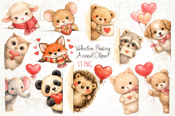 Valentine Peeking Animal Clipart PNG: Adorable Designs for Your Projects
