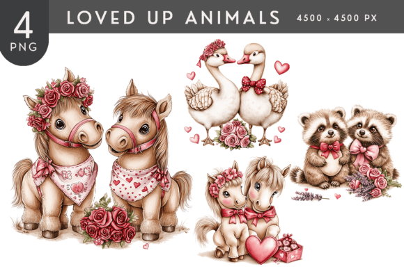 Valentine Watercolor Animal Couples PNG: Infusing Charm into Your Designs