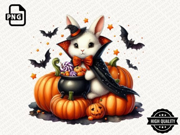 Watercolor Halloween Animal Clipart: Spooky-Cute PNG Designs