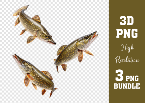 Watercolor Pike Fish Animal PNG Bundle: A Designer's Catch