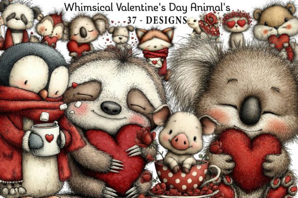 Whimsical Valentine's Day Animal's PNG: Charming Designs for Your Projects