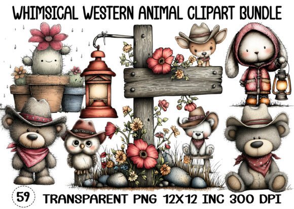 Whimsical Western Animal Clipart Bundle for Creative Projects