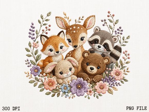 Woodland Friends Floral Animal PNG | Cut
